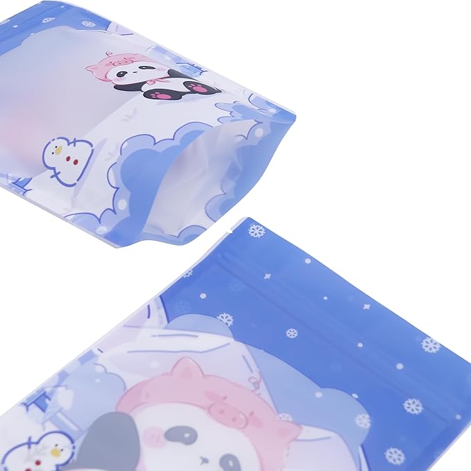 QQ Studio 100 Animal Cartoon Goodie Bags Clear Window Plastic Resealable Zipper Seal Lock Packaging Food Storage Pouch Party Favor Birthday Bags (Panda)