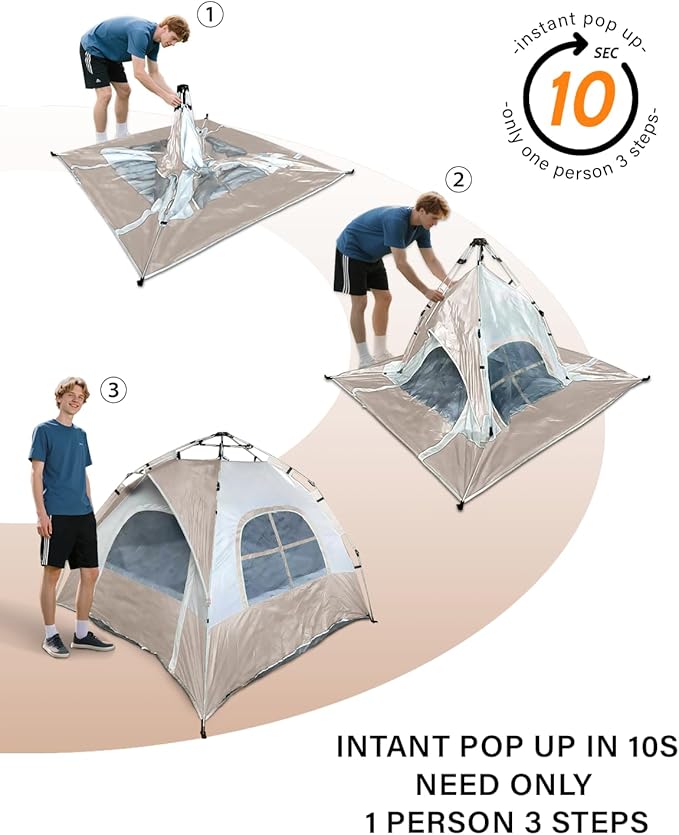 Instant Tent Person - Automatic Pop Up Camping Tent/Silver Coating UV Protection, Waterproof Portable for Backpacking & Camping with Carring Bag(Easy Setup & Fold)