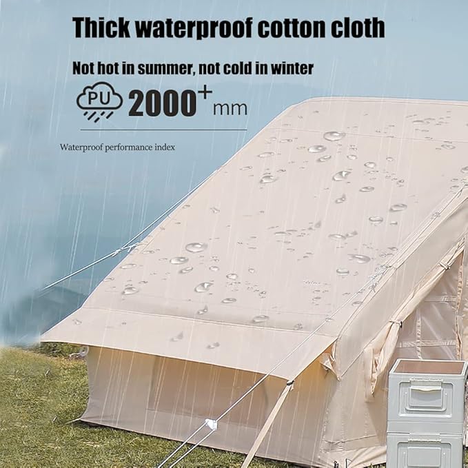 Inflatable Glamping Tent, 3-5 Person Family Tent, 4 Season Waterproof Windproof Large Air Tent with Air Pump and Carry Bag, for Outdoor, Camping, Hiking, Mountaineering