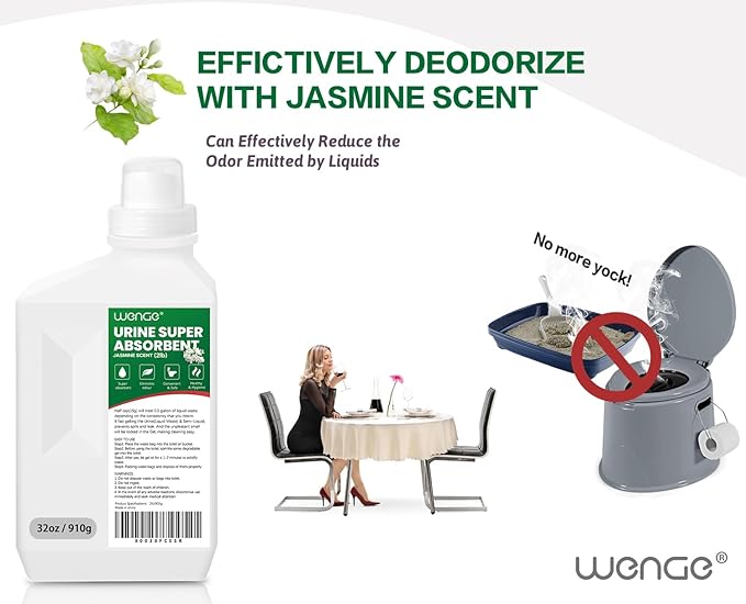 Wenge Urine Super Absorbent, Solidifier - 180 Use Poo Gel for Camping, Eco Absorbent Liquid Waste Gelling and Deodorizing Powder for Outdoor Camping Hiking (Green Jasmine Scent)