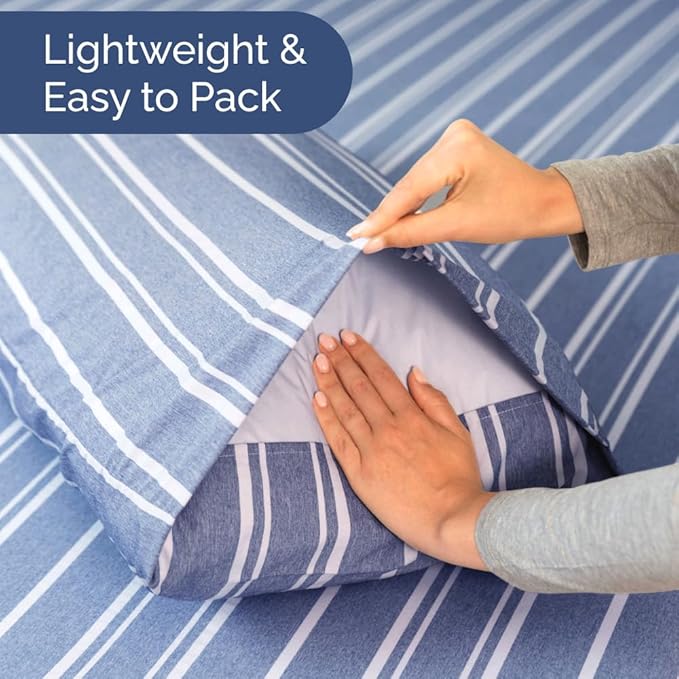 Short Queen Size 4 Piece Sheet Set - RV Short Queen, Soft, Breathable & Cooling Bed Sheets Set w/ Deep Pockets - Hotel Luxury Bedding for Women, Men, Kids, Teens, Boys & Girls, Oeko-Tex - Blue Stripes