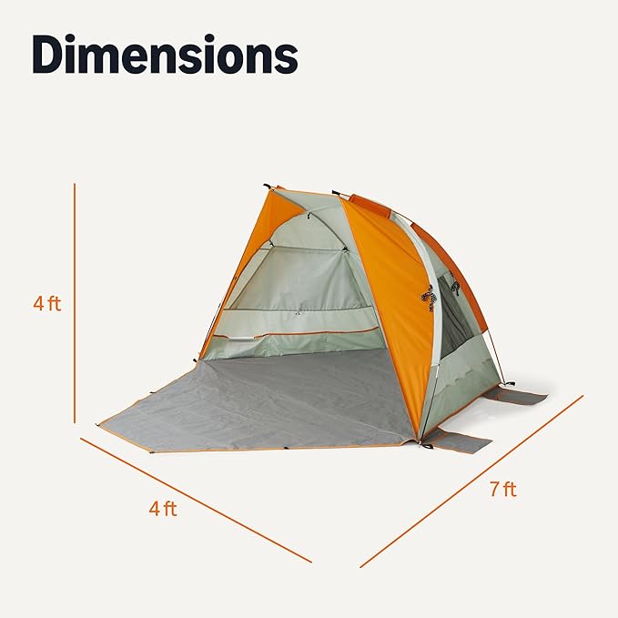 Amazon Basics Camping Sun Shelters, Screened Tent with Mesh Windows, UPF50+ Protection, Gray and Orange, 91.93 x 108.66 x 50.39 inches (LxWxH)