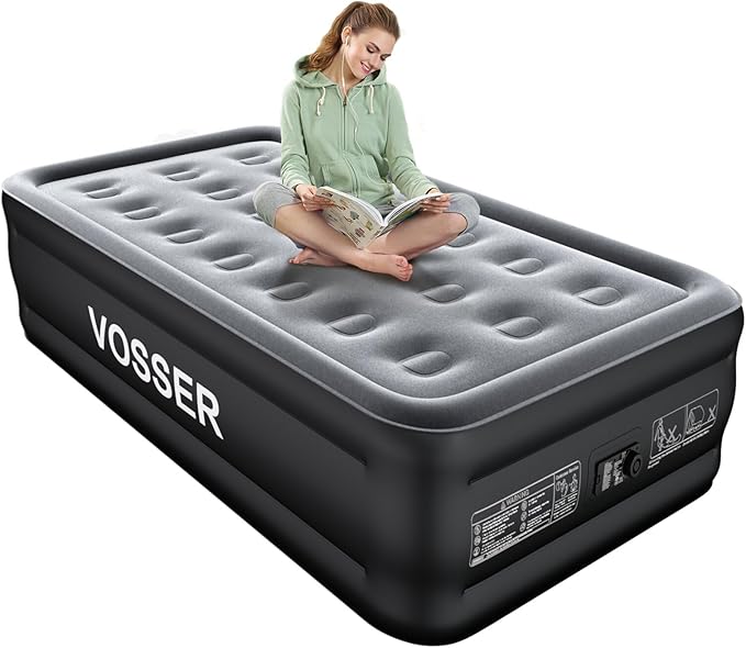 Air Mattress Twin with Built in Pump,18” Raised Blow Up Mattress,Inflatable Mattress in 2 Mins,Single Twin Size Air Mattress for Home,Floor&Camping, Air Bed for Adults,330LB Max,Black
