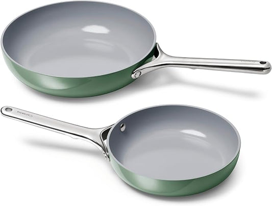 Caraway Fry Pan Duo - Nonstick Ceramic Frying Pan (8" & 10.5”) - Non Toxic, PTFE & PFOA Free - Oven Safe & Compatible with All Stovetops (Gas, Electric & Induction) - Sage