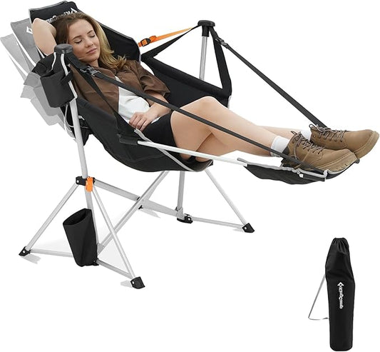 KingCamp Hammock Chair with Footrest, Swinging Portable Folding Camping Chairs for Adults MAX 440lbs Heavy Duty Foldable Oversized Rocker with Cup Holder Pillow for Outdoor Beach Patio Sport Lawn