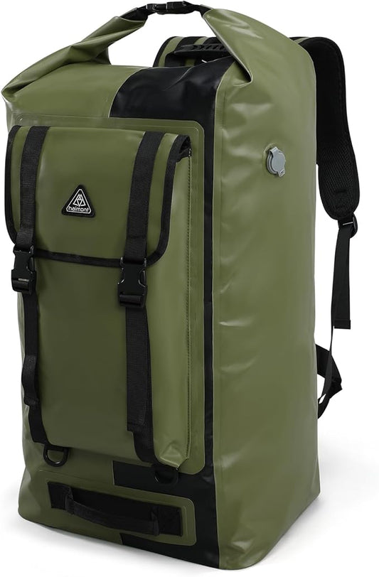 Haimont Dry Waterproof Roll Top Backpack Marine Dry Bag River Pack with Waist Belt Camping Surfing 60L, Army Green/Black