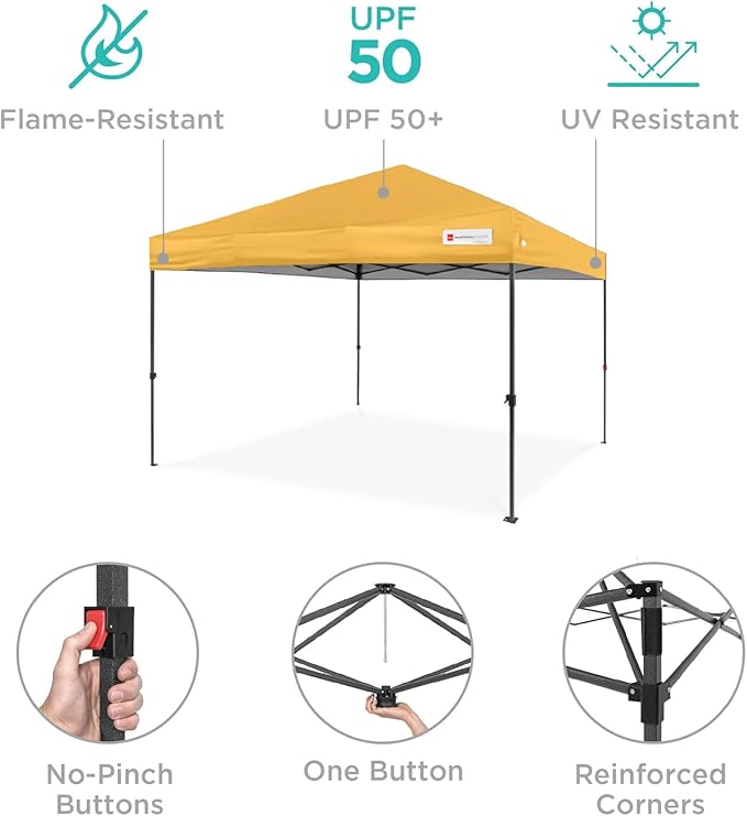 Best Choice Products 8x8ft Pop Up Canopy Tent, Outdoor Shade, 1 Person 1 Minute Set Up, Carry Case, 4 Weight Bags - Marigold