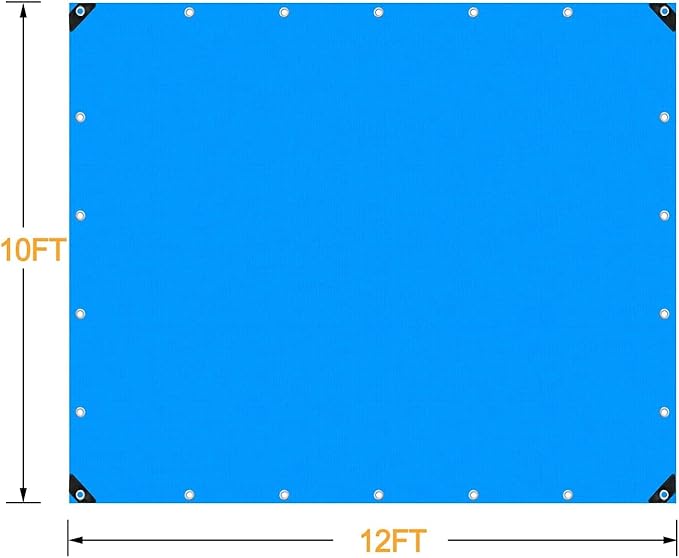 Tarps Heavy Duty Waterproof 10x12, Plastic Poly 16 Mil Thick Tarpaulin with Metal Grommets Every 19.5 Inches - Emergency Rain Shelter, Outdoor Cover, and Camping Use