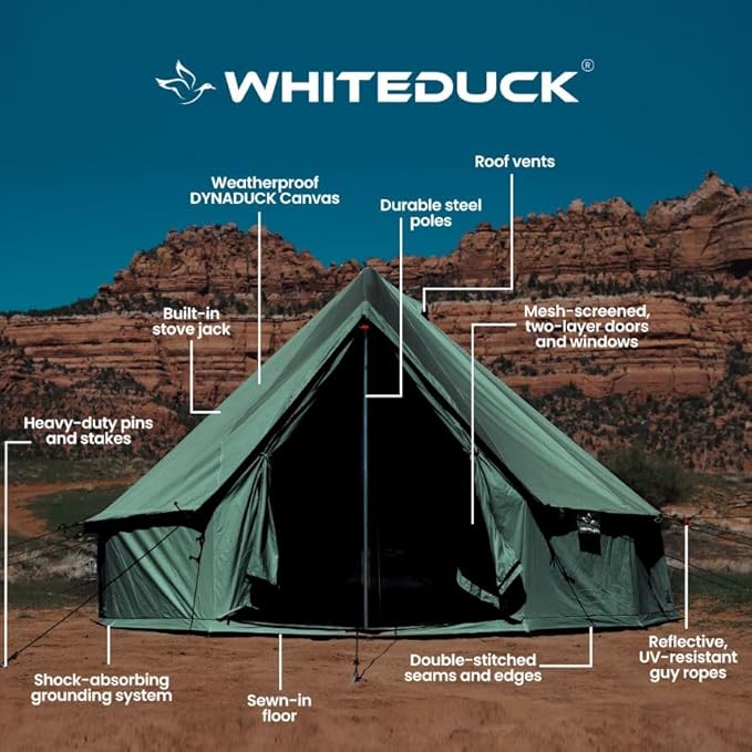 WHITEDUCK Regatta Canvas Bell Tent - w/StoveJack, Waterproof, 4 Season Luxury Camping and Glamping Yurt Tent Outdoor