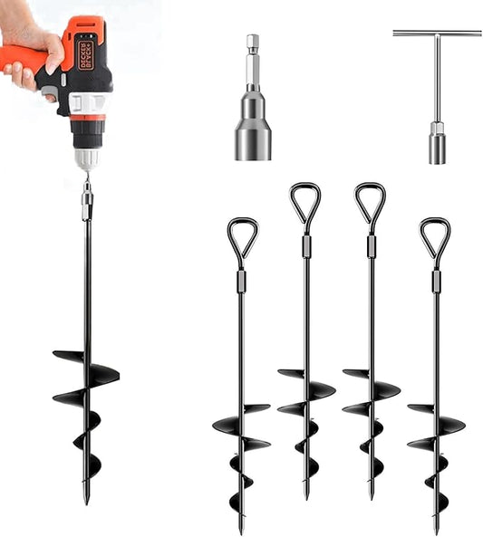 18.7" Ground Anchor, Heavy Duty Earth Anchors Swing Sets Anchor Kit with T-Handle Hex Wrench for Gazebo,Mobile Home,Camping Tent, Inflatable Castles, Sheds, Trampoline,Carports(Ring,4Pcs)