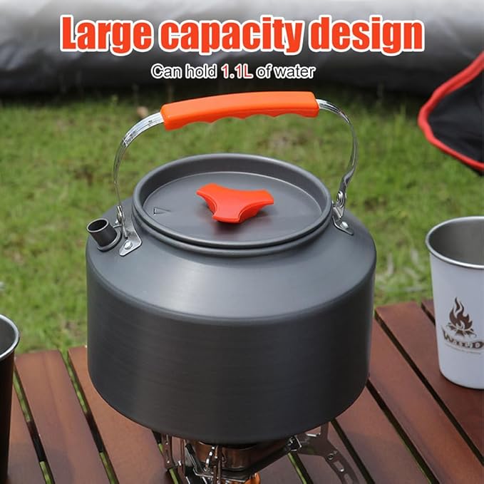 MiOYOOW Camping Kettle, 1.1L Aluminum Stovetop Tea Kettle with Anti-Scald Handle, Portable Coffee Pot for Outdoor Hiking Camping Picnic Traveling