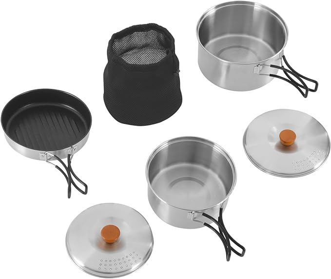 Camping Cookware Set Portable Camping Cooking Set 304 Stainless Steel Camping Pots and Pans Set Campfire Cooking Equipment with Storage Bag for Outdoor Camping Hiking Picnic for 2-3