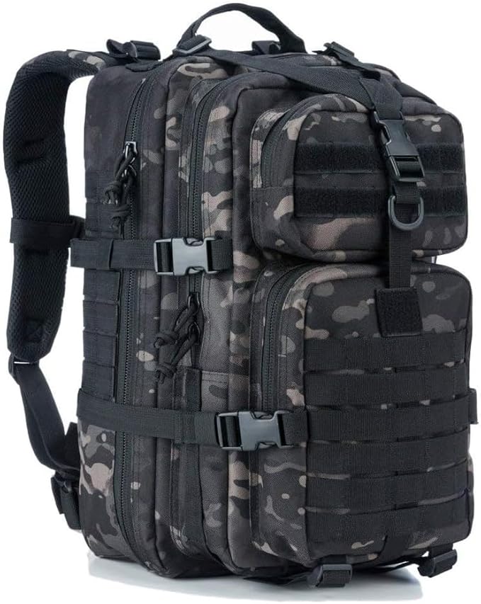 REEBOW GEAR Military Tactical Backpack for Men Large 34L Army 3 Day Assault Pack Molle Bag Backpacks (34L, Black Camouflage)