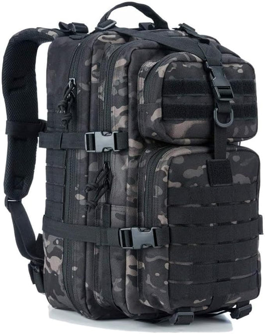 REEBOW GEAR Military Tactical Backpack for Men Large 34L Army 3 Day Assault Pack Molle Bag Backpacks (34L, Black Camouflage)