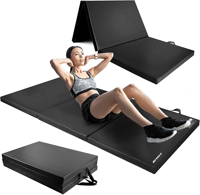 RitFit Upgraded Folding Exercise Mat, 2 Inch Thick Gymnastics Mat 3’x6’,4’x8’,4x10’,2'x8' with Carrying Handles for Yoga, MMA, Stretching, Core Workouts and Home Gym Protective Flooring