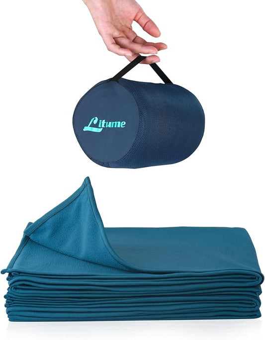 Litume Travel Camping Blanket Lightweight and Breathable, 67 x 48 in Soft Airplane Flight Blanket for Travelers, Foldable Sheet with Stuff Sack for Train, Camp, backapcking, Office, Home