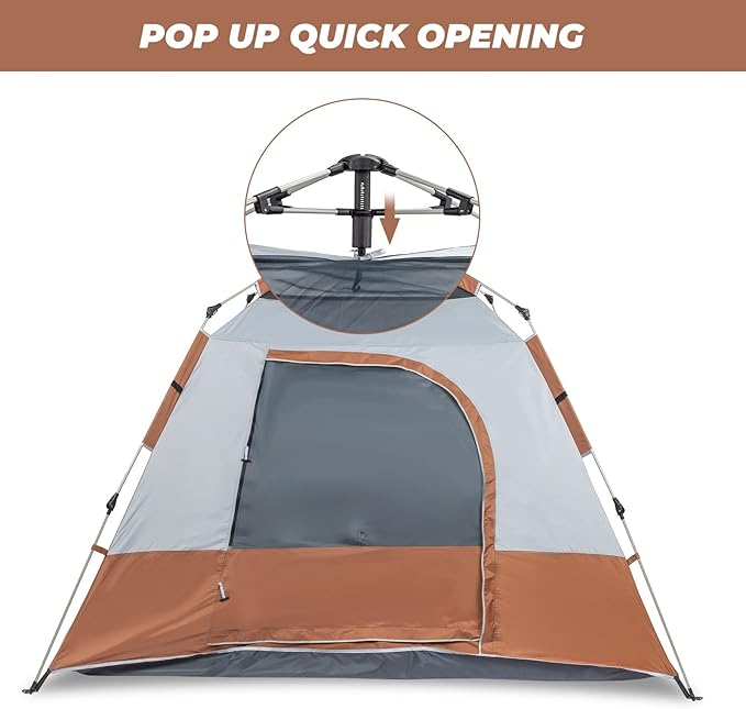Outvita Pop Up Camping Tent, 4 Person Waterproof & Windproof Family Tent with Rainfly, Portable Easy Setup Outdoor Shelter with Carry Bag for Backpacking Hiking Trip Mountaineerin