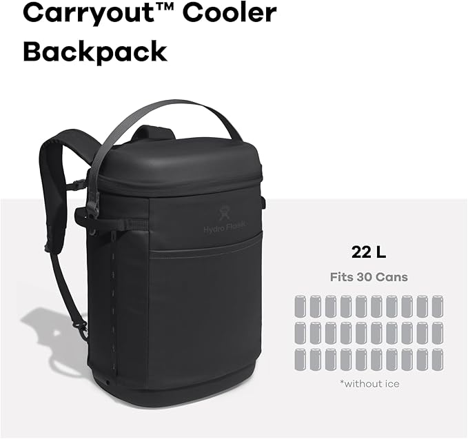 Hydro Flask Carryout Cooler Backpack - Insulated Portable Soft Cooler - 20 L Capacity in Black