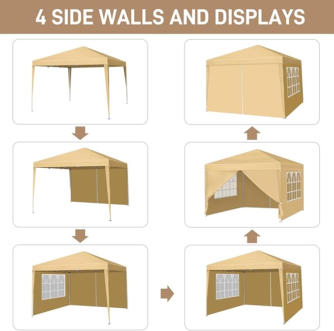 Outvita 10x10ft Ez Pop Up Canopy, Portable Instant Canopy Tent with 4 SideWalls for Outdoor Events, Party, Wedding, Birthday,Graduation
