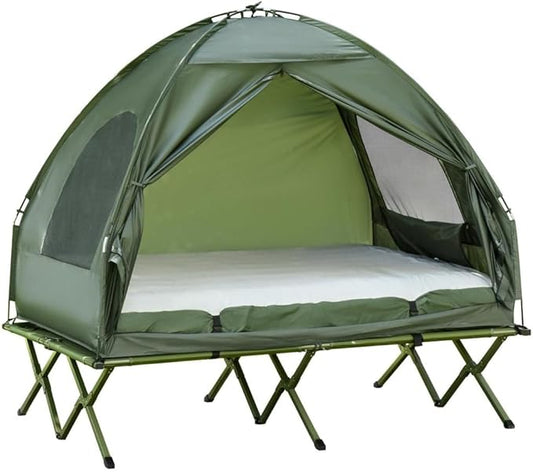 Portable Camping Cot for Adults,Folding Cot for Sleeping with Mattress, Elevated Tent and Sleeping Bag, Multifunctional Outdoor Tent Cot Bed 1 Person