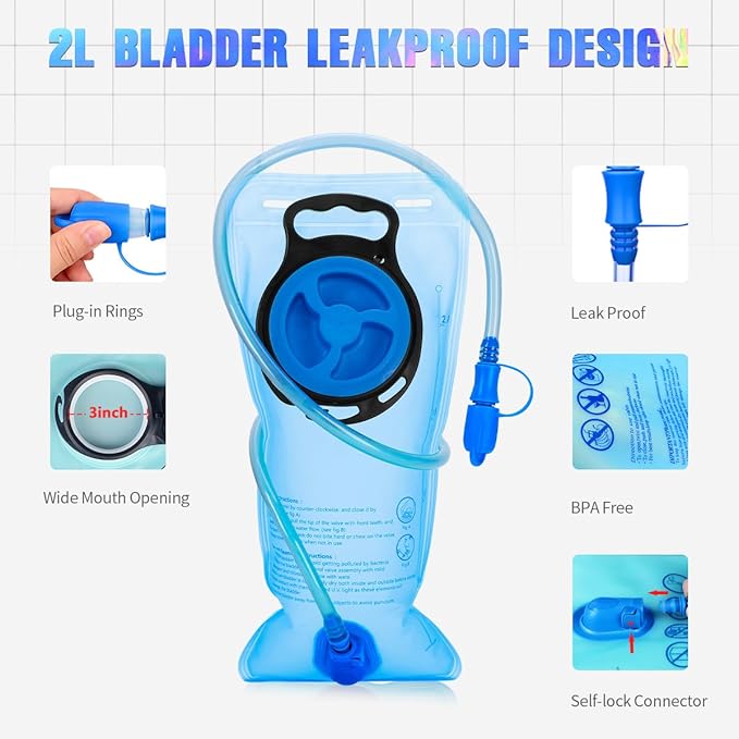 Hydration Backpack, Festival Rave Hydration Pack, Water Backpack with 2L Hydration Bladder, Rave Backpack Hydration Pack Hydropack Hydro for Hiking, Biking, Festivals, Raves