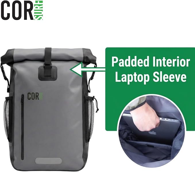 COR Surf 100% Waterproof Heavy Duty Backpack And Dry Backpack For Swimming, Boating Or Kayaking, Roll-top Design With Sonically Welded Seams And Padded Laptop Sleeve (40L, 21 x 15 x 8 Inches)