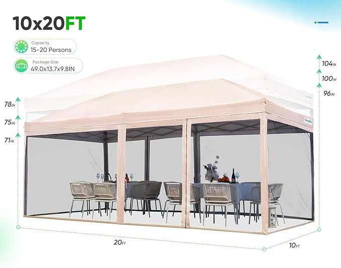 Quictent 10'x20' Pop up Screened Canopy Tent with Mosquito Netting, Portable Easy up Outdoor Screen House Shelter for Patio, Camping and Picnic, Includes Wheeled Carry Bag