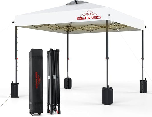 8x8 Pop Up Canopy, Easy Up Canopy Tent, Heavy Duty Tents for Parties, One Person Set Up Event Tent, White