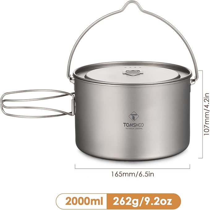 Titanium Cup, Titanium Pot 750ml/900ml/1100ml/1600ml/2000ml/2800ml Ultralight Hanging Pot with Lid and Foldable Handle Outdoor Camping Backpacking Cooking Picnic