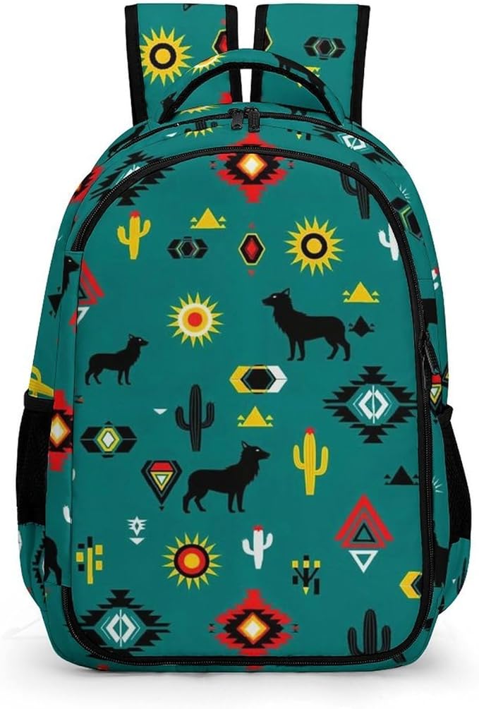 Casual Lightweight Laptop Backpack Southwestern Native American, Cute Travel Daypack with Tumbler Holder for College Nurse Teacher Work Commute