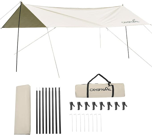 Camping Tarp 13x10ft Waterproof Rain Tarp Portable Multifunctional Outdoor Camping Tent Tarps Lightweight Backpacking Rainfly Shelter with Included Extra Long Lines & Stakes
