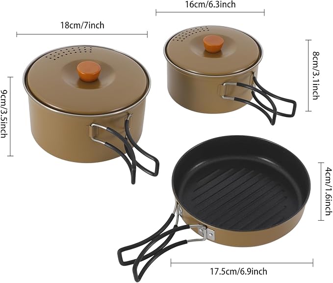 Camping Cookware Set, 304 Stainless Steel Camping Pots and Pans Set Outdoor Cookware Set with Storage Bag Campfire Cooking Equipment for Camping Outdoor Cooking Picnic