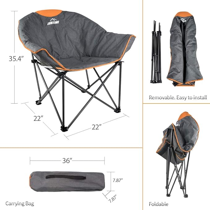 OUTDOOR LIVING SUNTIME Sofa Chair, Oversize Padded Moon Leisure Portable Stable Comfortable Folding Chair for Camping, Hiking, Carry Bag