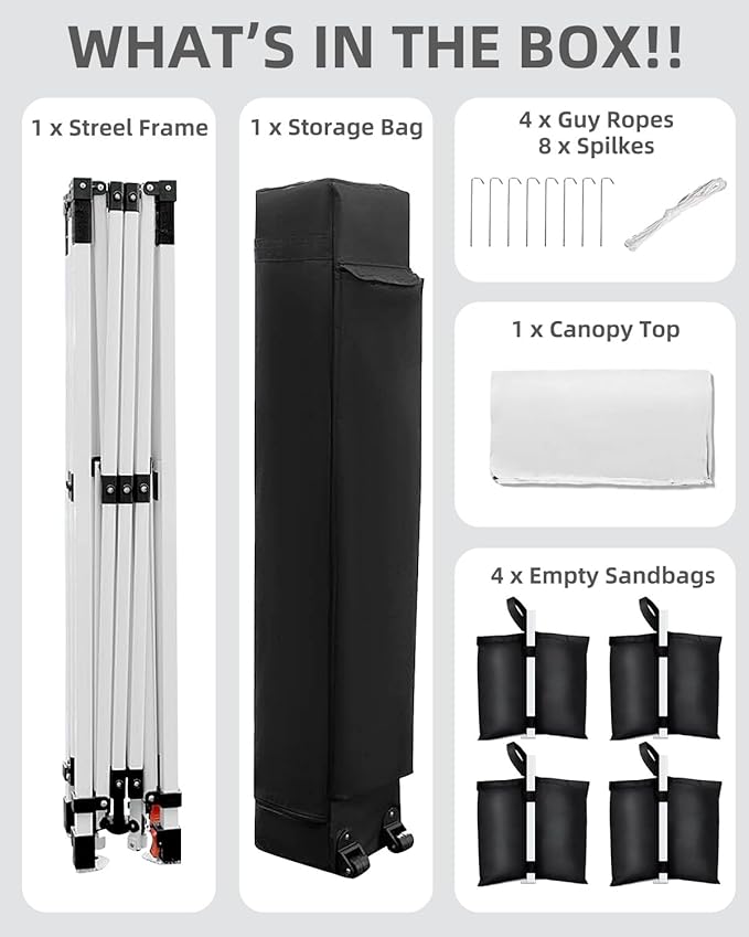 10x10 Pop Up Canopy Tent Outdoor Canopy with No Removable Sidewall One-Person Set Up Heavy Duty Commercial Instant Tent Shelter-White