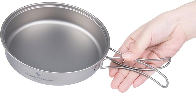 iBasingo Backpacking Cookset Titanium Camping Pots Set Ultralight Outdoor Picnic Pots Pans with Folding Handle Druable Portable Cooking Mess Kit Compact Picnic Dishes Bowls Cups (Multiple Sizes)