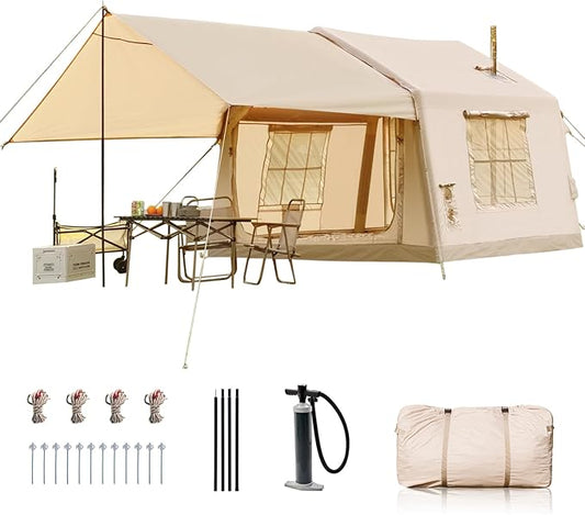 Inflatable Tents for Camping, Blow Up Tent with Hand Pump, Easy Setup Inflatable Hot Tent with Stove Jack, Waterproof Oxford Air Glamping Tents for Camping Adult 4 Person Upgrade Version