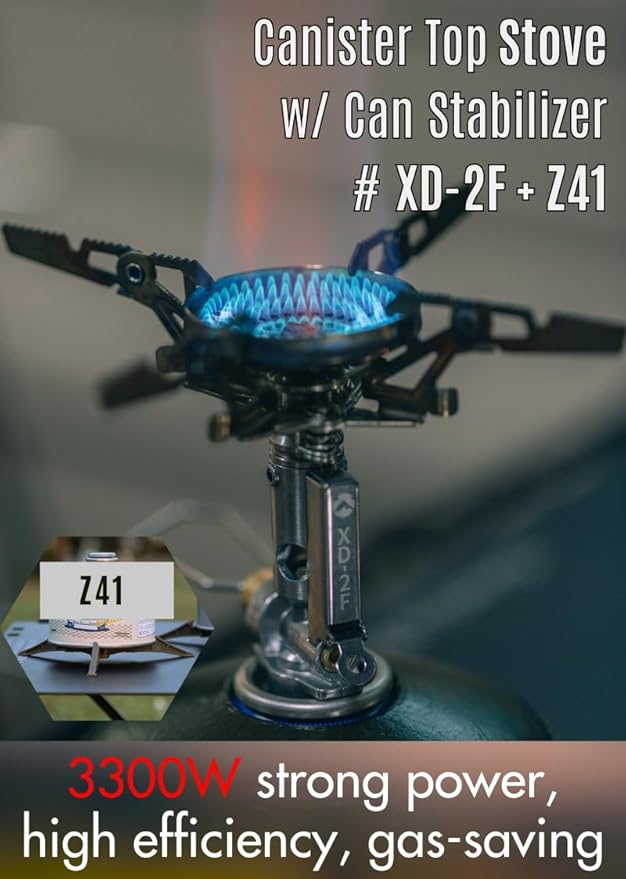 CAMPINGMOON Canister Top Stove Portable Compact Foldable w/igniter w/Gas Fuel Can Stabilizer XD-2F/Z41