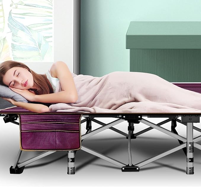 LILYPELLE Folding Camping Cot, Extra Wide Heavy Duty Sleeping Cots with Carry Bag, Double Layer Oxford Portable Travel Camp Cots for Home, Office Nap and Outdoor Beach
