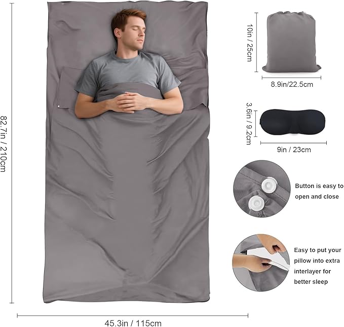 Sleeping Bag Liner,Travel Sheet & Adult Sleep Sack, Camping Sheets Travel Sleep Sack for Backpacking,Hotels & Hostels -Lightweight Single &Double Travel Sheet Camping Sheets