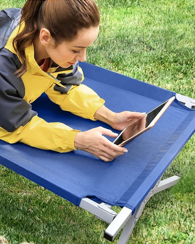 Camp Bed, Portable Folding Camping Cot for Adults,Indoor Outdoor Portable Sleeping Cot for Hiking, Camping with Carrying Bag (Blue)