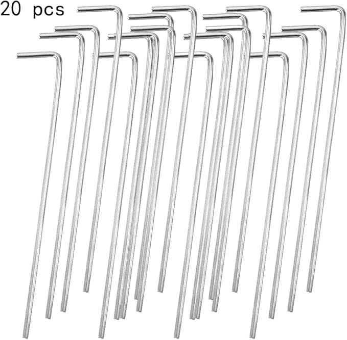 Tent Stakes BLLNDX 20PCS Galvanized Solid Steel L Shaped Tent Pegs, Rust Resistant Metal Hook, Garden Stakes for Plants and Landscaping, Camping Pegs for Anchoring Camping Tents