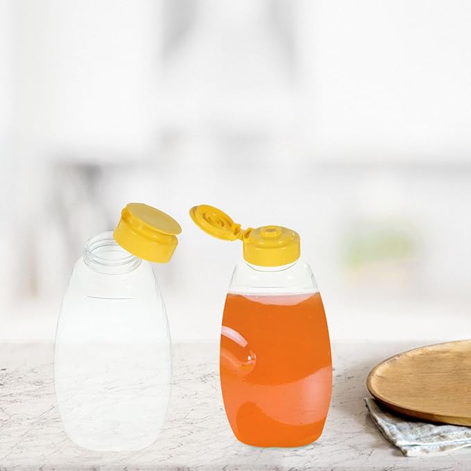 HOMSFOU 6pcs 500g Plastic Honey Jars with Squeeze Dispenser Caps, Food-grade Storage Containers for Kitchen, Honey, Syrup, and Condiments