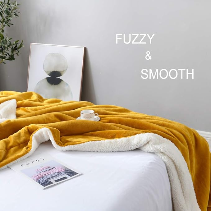 NANPIPER Throw Blanket Warm Sherpa Blanket Soft Fuzzy Plush Reversible Fleece Microfiber for Bed/Couch(60"x80",Ginger Yellow)