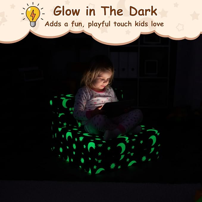 Folding Sofa Bed Floor Mattress for Kids with Pillow, Toddler Glow in Dark Washable Folding Floor Mat for Daycare, Child Foldable Futon Chair with Storage Bag for Playroom, Camping, Pink Moon