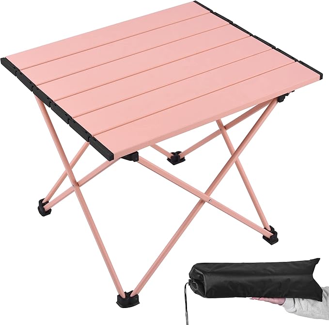 Grope Portable Beach Table for Sand with Aluminum Table Top, Folding Camping Table Easy to Carry, Prefect for Outdoor, Picnic, BBQ, Cooking, Festival, Beach, Home (Pink-S)
