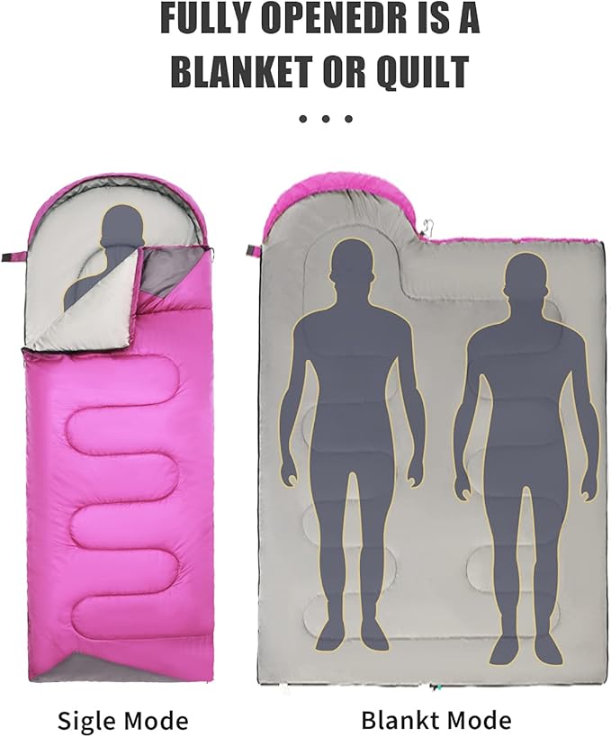 Sleeping Bags for Adults Cold Weather - 20 Degree Big&Tall Size Backpacking Lightweight Waterproof for Girls Boys Mens Teen Women for Camping Hiking Outdoor Travel Hunting with Compression Bags