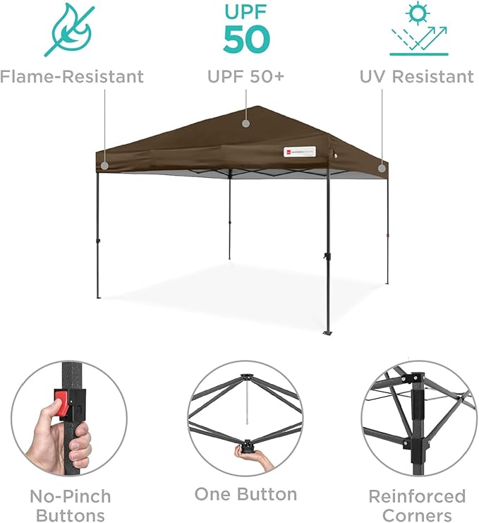 Best Choice Products 8x8ft Pop Up Canopy Tent, Outdoor Shade, 1 Person 1 Minute Set Up, Carry Case, 4 Weight Bags - Brown