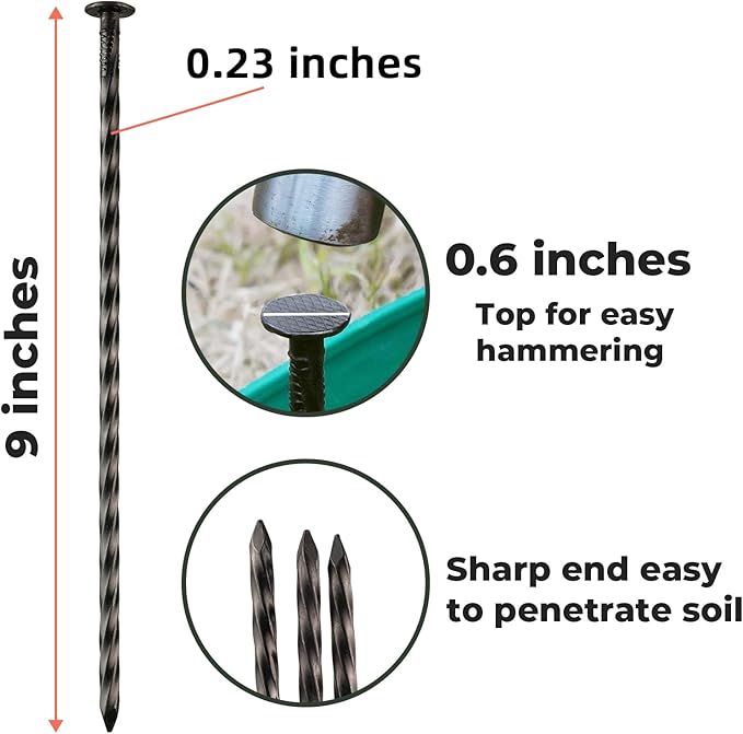 9-Inch Black Spiral Metal Landscapes Spikes, 100 Pcs Heavy Duty Garden Stakes for Paver Edging, Weed Barriers, Camping Tent, Artificial Turf, Etc