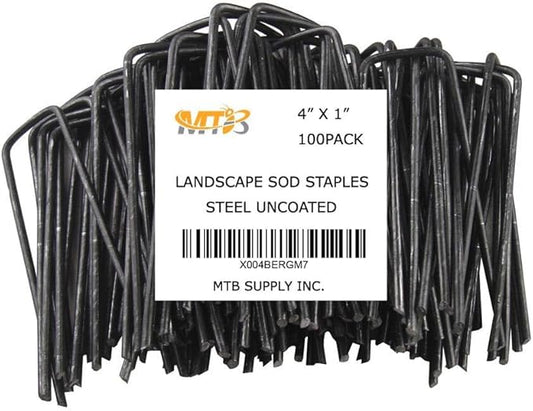 100 Pack 4x1 inch 11GA(0.12inch) Landscape Staples Garden Stakes Fence Netting Pins Ground Spikes Sod Cover Fabric Pegs Steel Uncoated