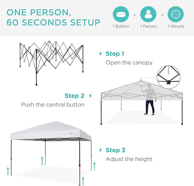 Best Choice Products 8x8ft Pop Up Canopy Tent, Outdoor Shade, 1 Person 1 Minute Set Up, Carry Case, 4 Weight Bags - White